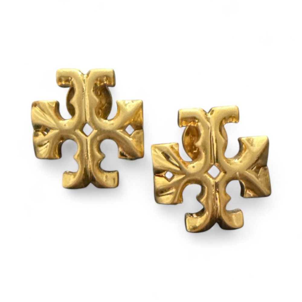 Tory Burch Large Gold Cross Stud Earrings! - Picture 3 of 5
